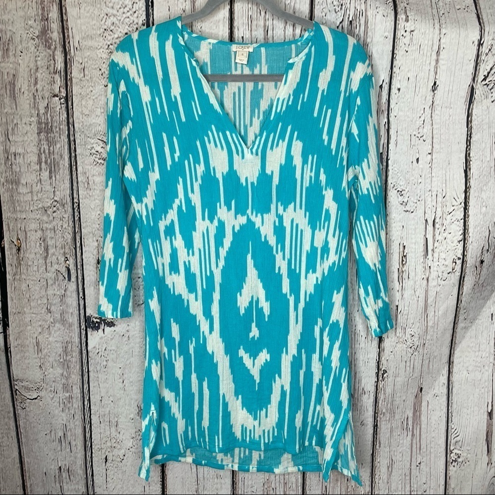 J. Crew Lightweight Tunic Cover Up Women’s Size Small Light Blue &‎ White Cotton